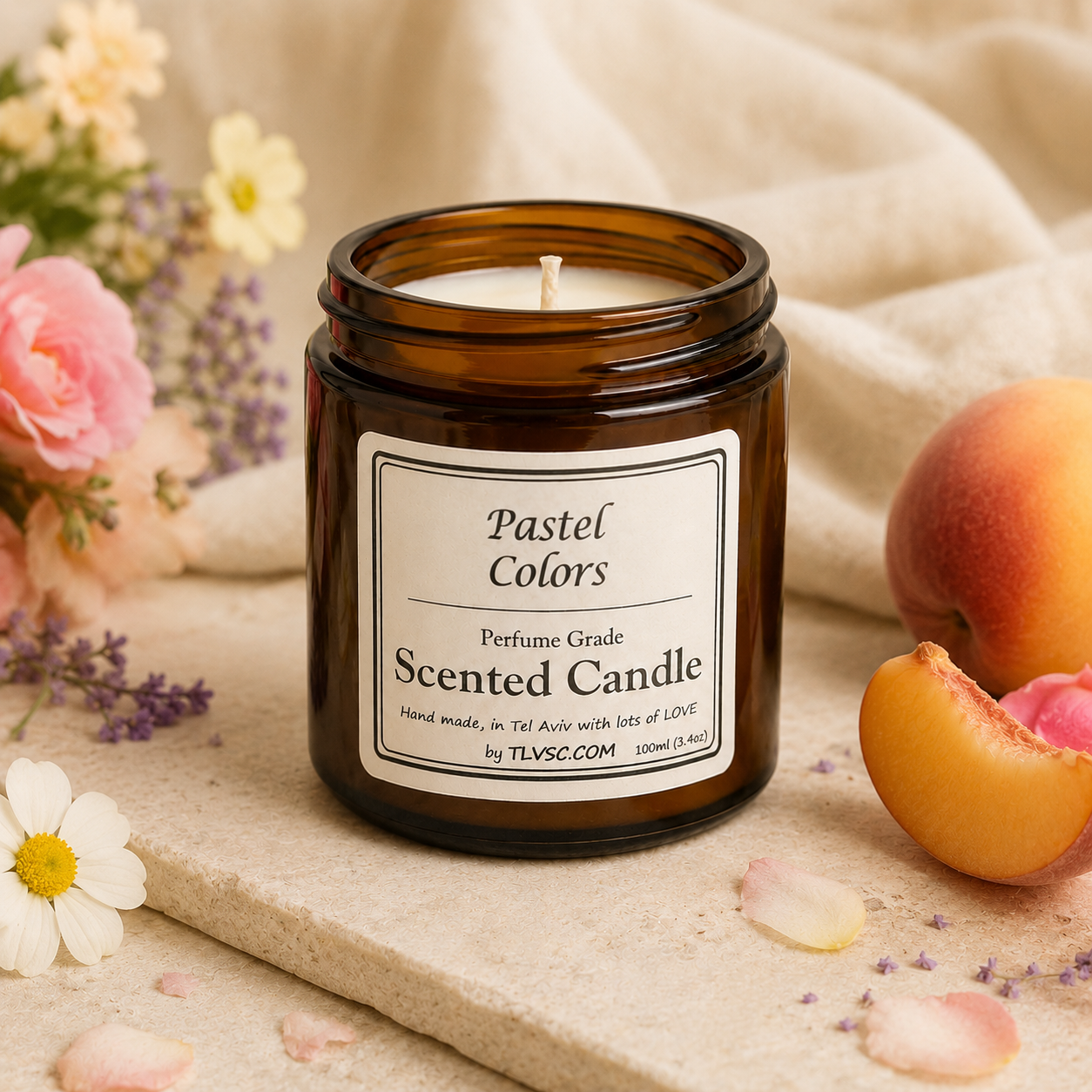 Pastel Colors 100 ml brown glass scented candle with pastel floral atmosphere